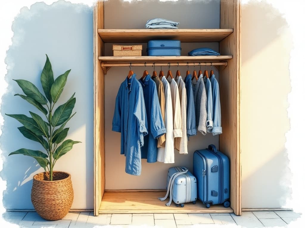 Watercolor illustration in the Concier brand palette accompanying the article "87 percent of unsold clothes never get recycled. Here is what we do with the rest."