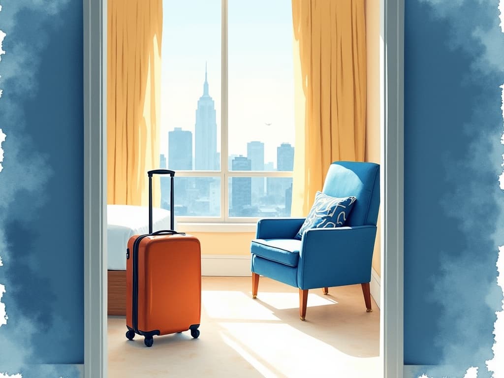 Watercolor illustration in the Concier brand palette accompanying the article "The carry-on is the new luxury, and AI is the reason it is finally possible"