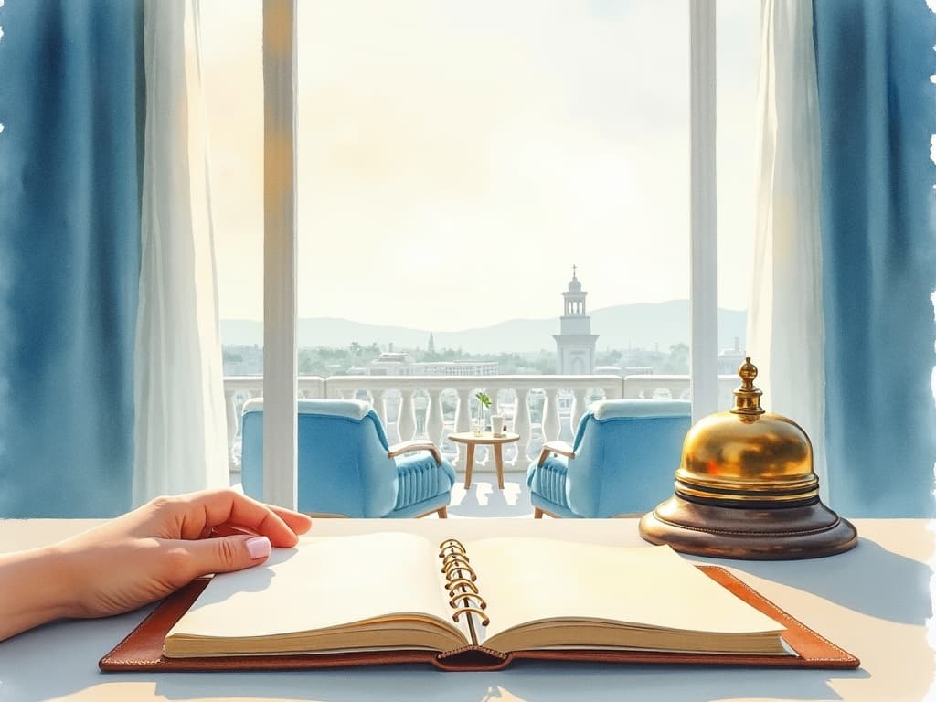 Watercolor illustration in the Concier brand palette accompanying the article "Why hotel AI pilots stall before production, and what gets them shipped"