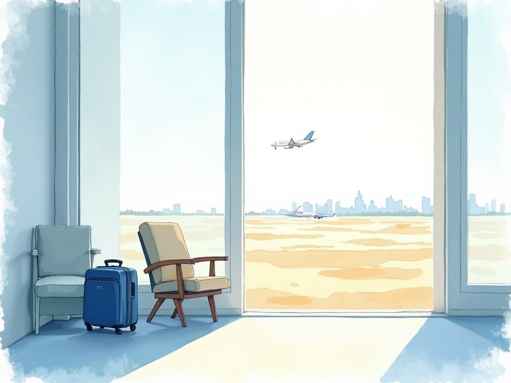 Watercolor illustration in the Concier brand palette accompanying the article "Agentic travel booking just went live. The question is no longer whether it works."