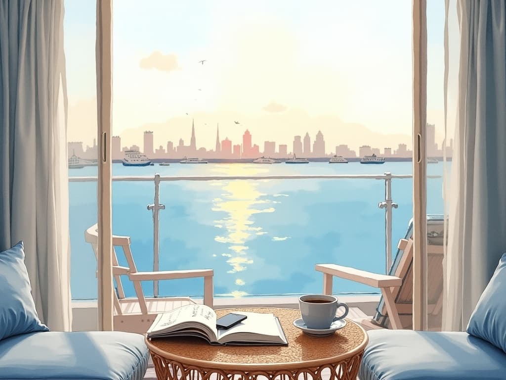 Watercolor illustration in the Concier brand palette accompanying the article "Travelers trust AI to plan their trip, not to book it"