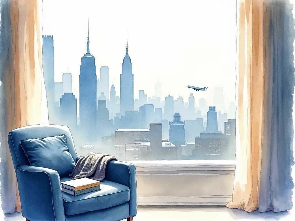 Watercolor illustration in the Concier brand palette accompanying the article "Wyndham Just Put 8,400 Hotels Inside ChatGPT. Now the Question Is Who Does It for Everyone Else."