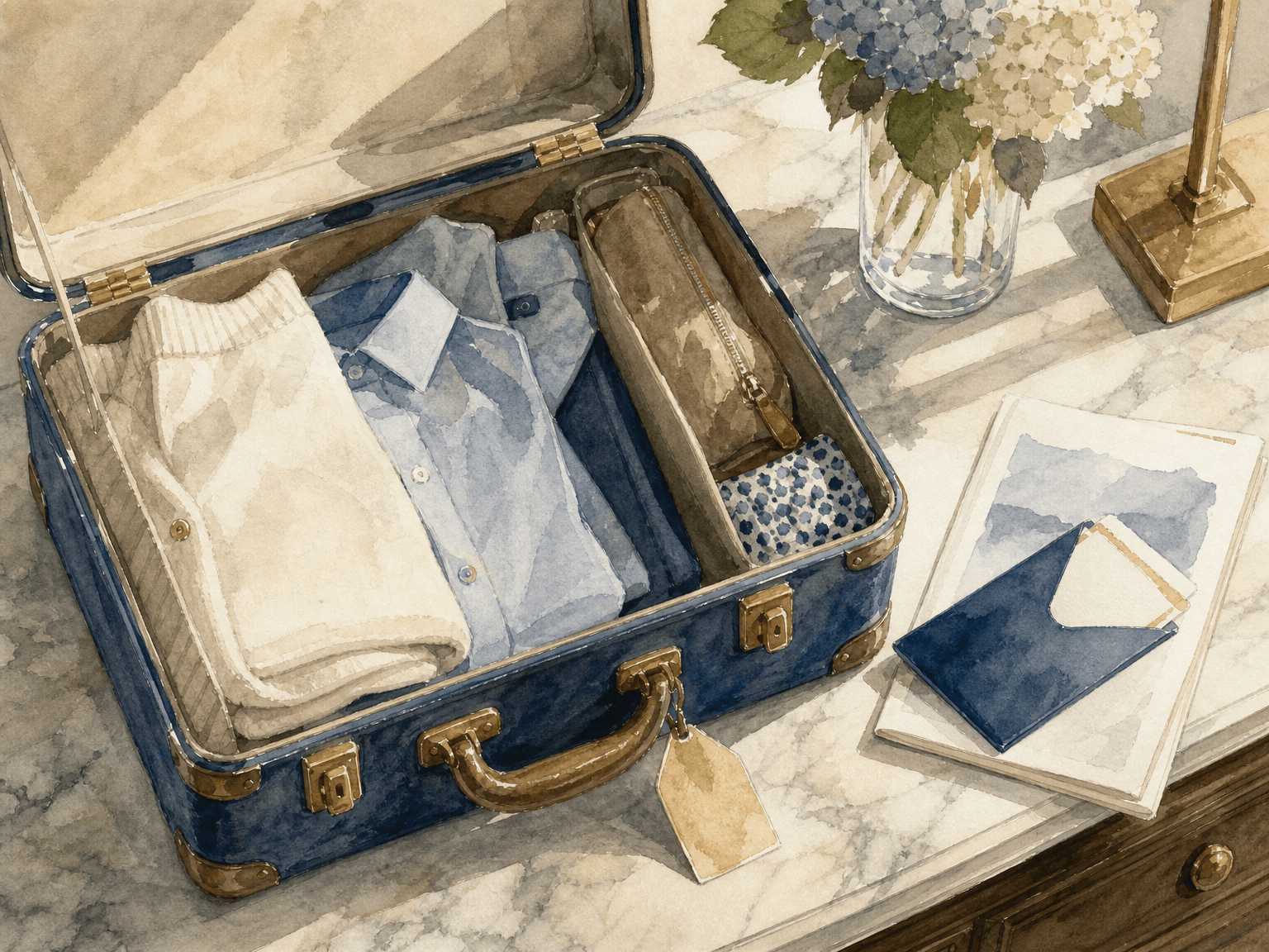 Watercolor illustration in the Concier brand palette accompanying the article "Five questions we get about Concier, answered plain"