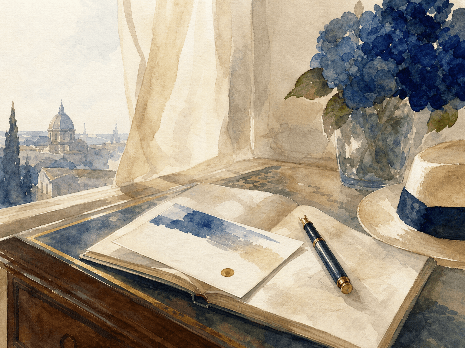 Watercolor illustration in the Concier brand palette accompanying the article "If you have not joined the waitlist yet, here is what you are joining"